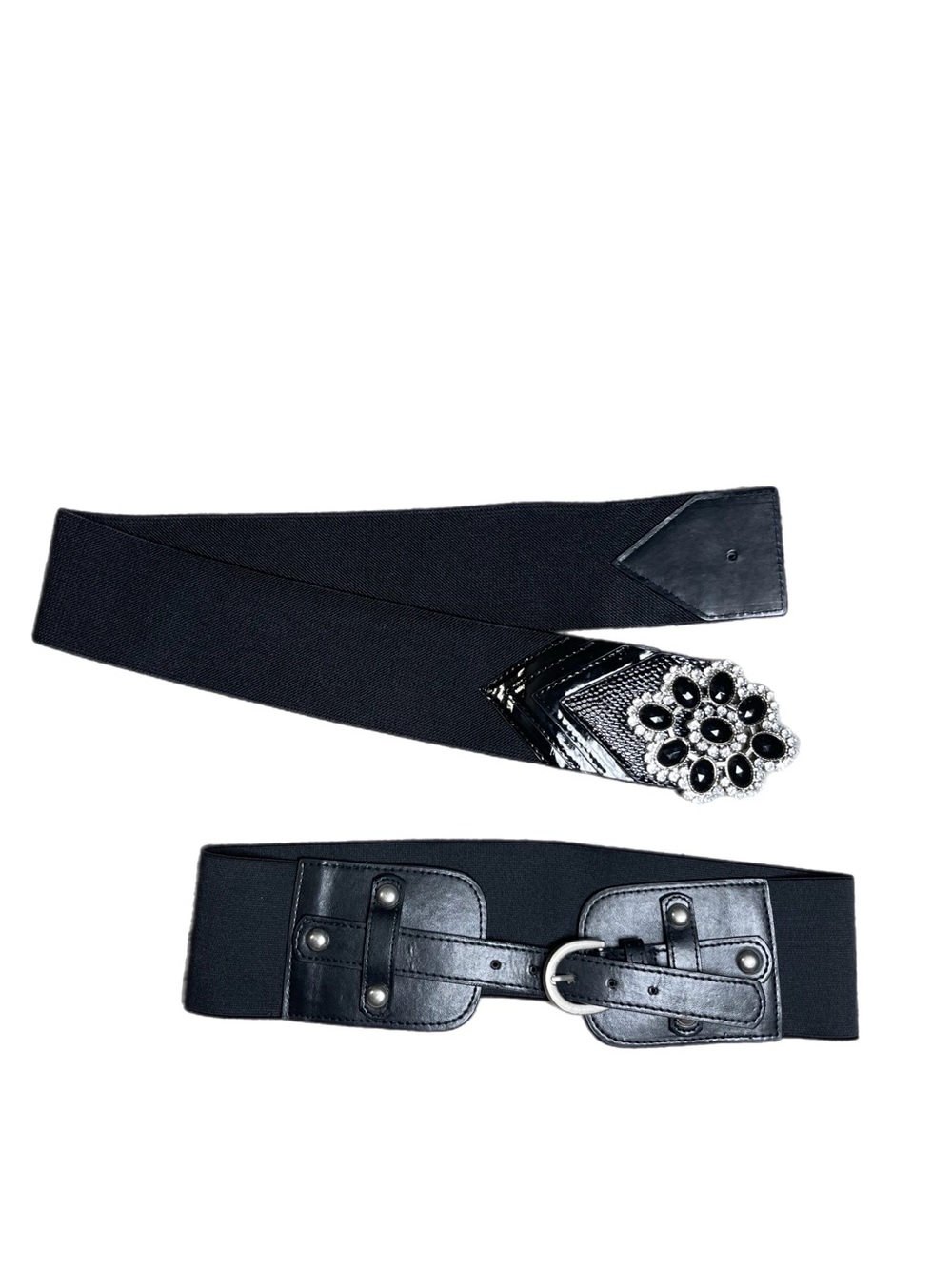 Bundle of TWO Y2K Elastic Clinch Rhinestone & Grunge Belts